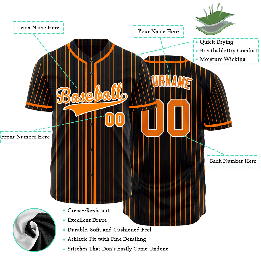 Custom Black And Orange Vertical Lines Baseball Jersey