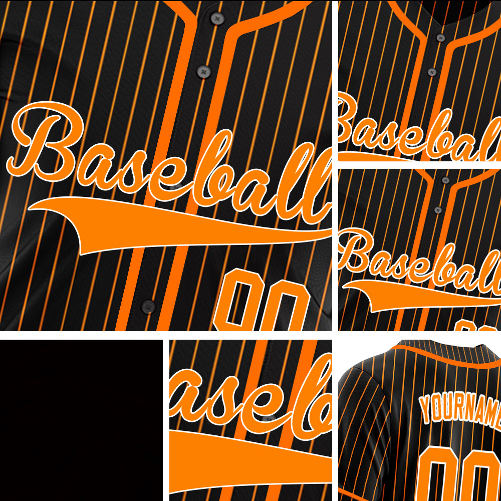 Custom Black And Orange Vertical Lines Baseball Jersey