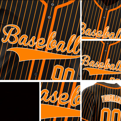 Custom Black And Orange Vertical Lines Baseball Jersey