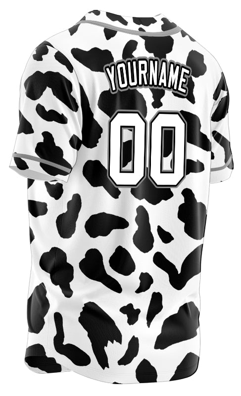 Custom Black And White Cow Baseball Jersey