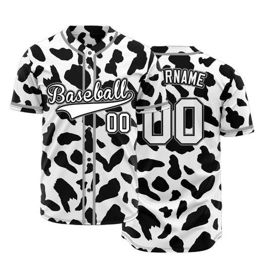 Custom Black And White Cow Baseball Jersey