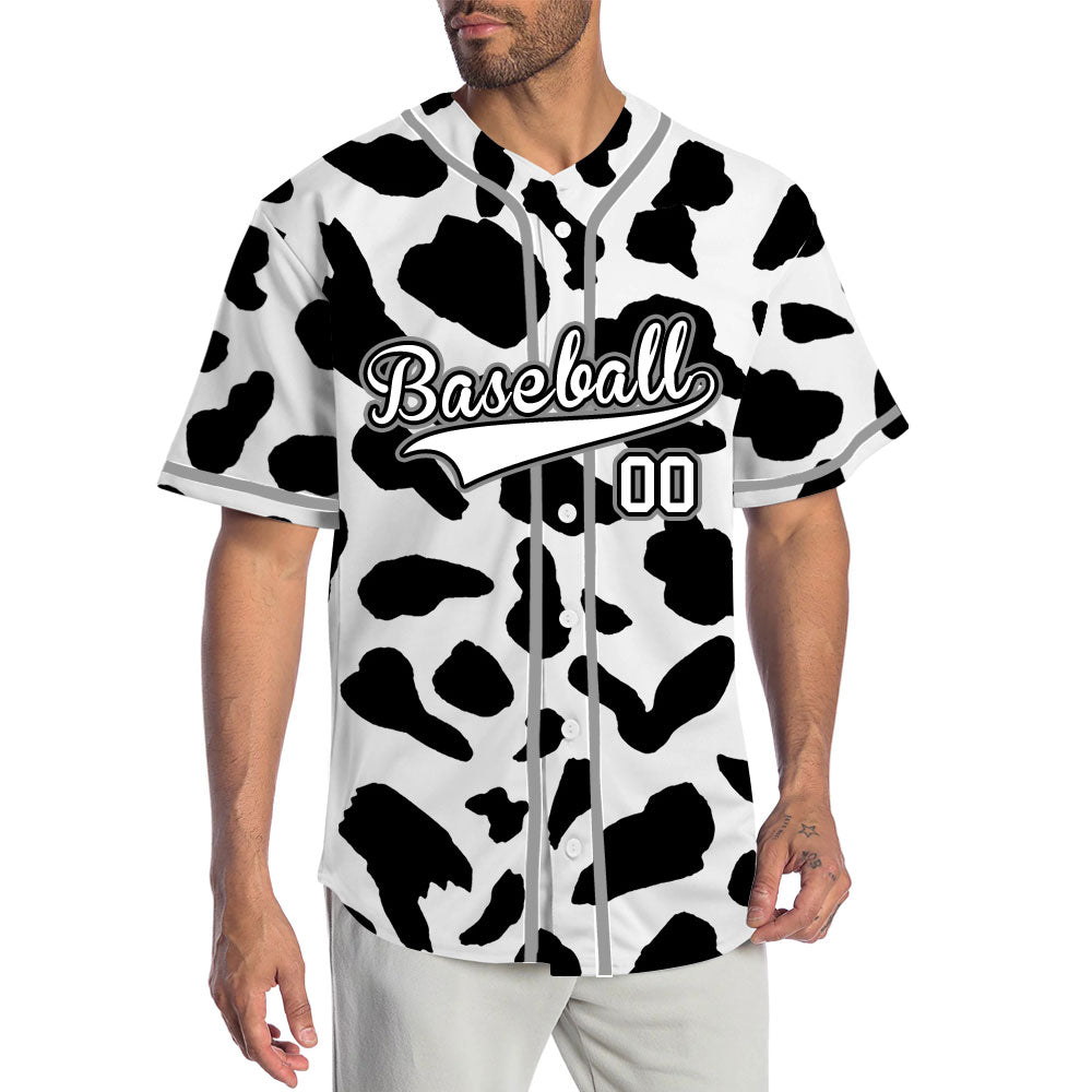 Custom Black And White Cow Baseball Jersey