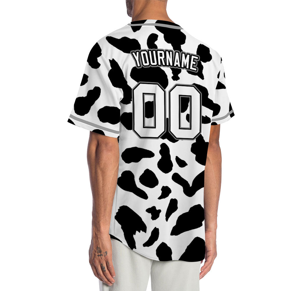 Custom Black And White Cow Baseball Jersey