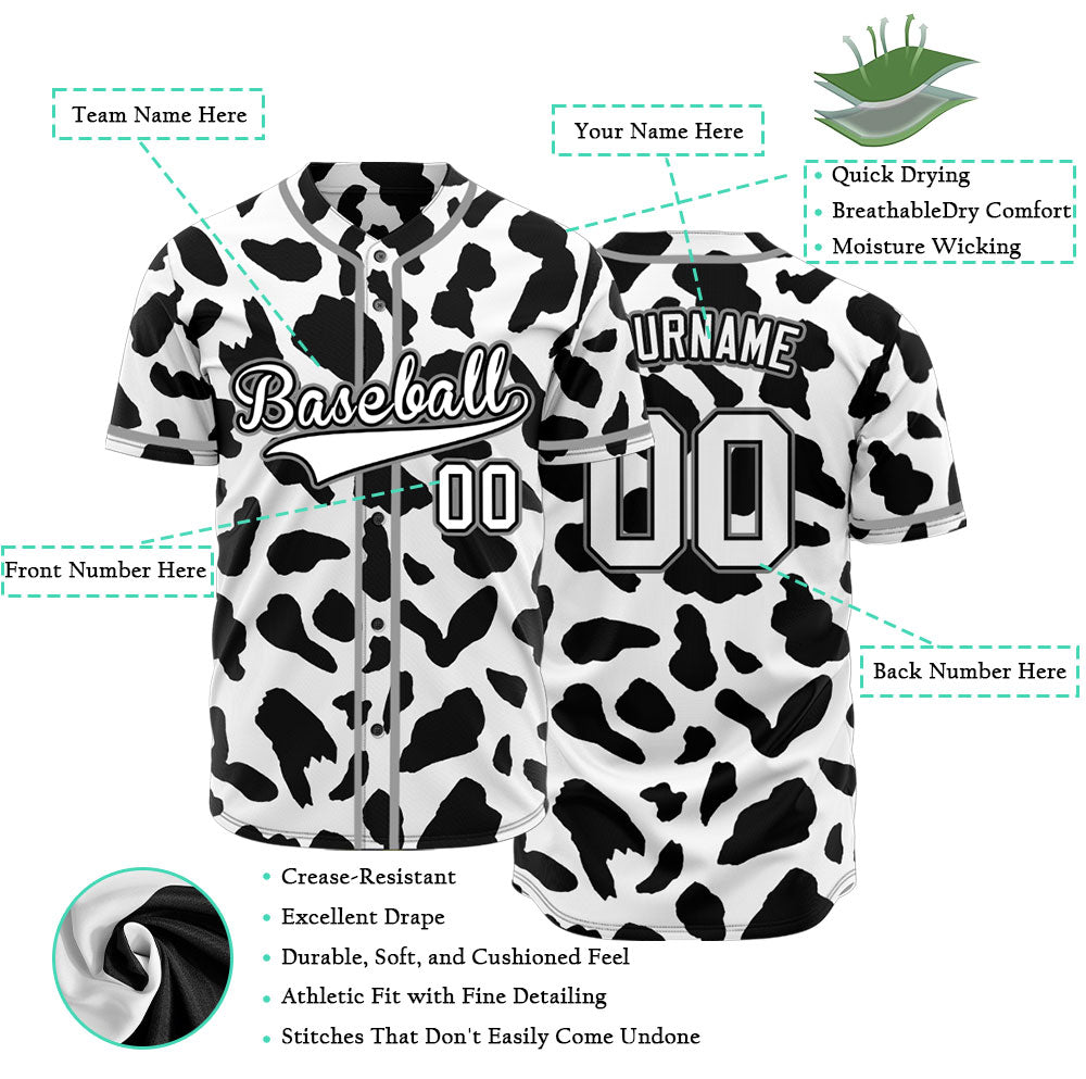 Custom Black And White Cow Baseball Jersey