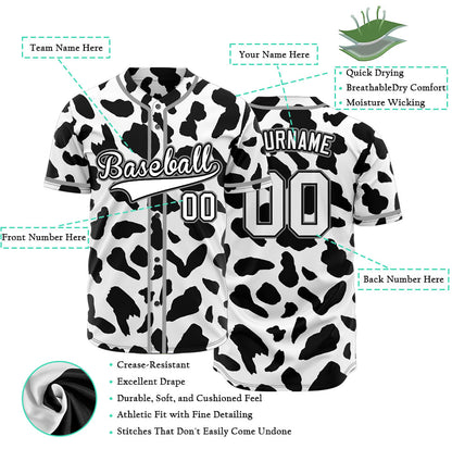 Custom Black And White Cow Baseball Jersey