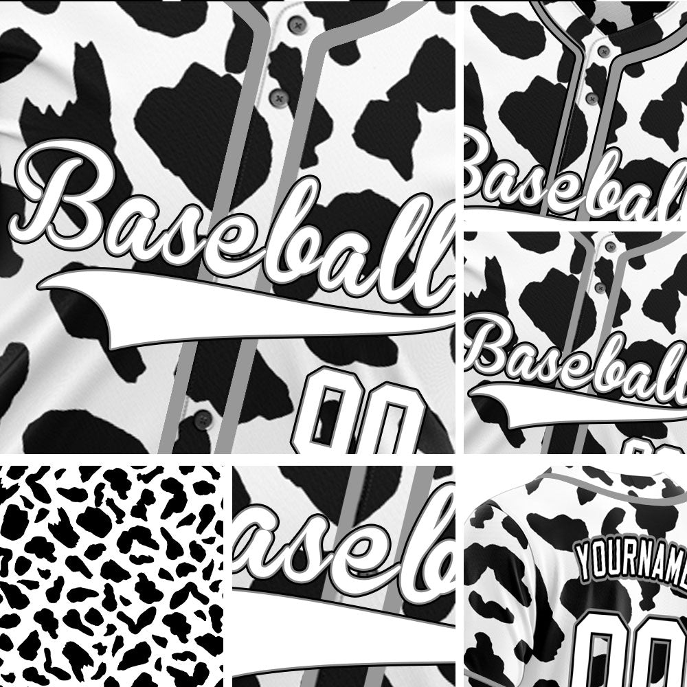 Custom Black And White Cow Baseball Jersey