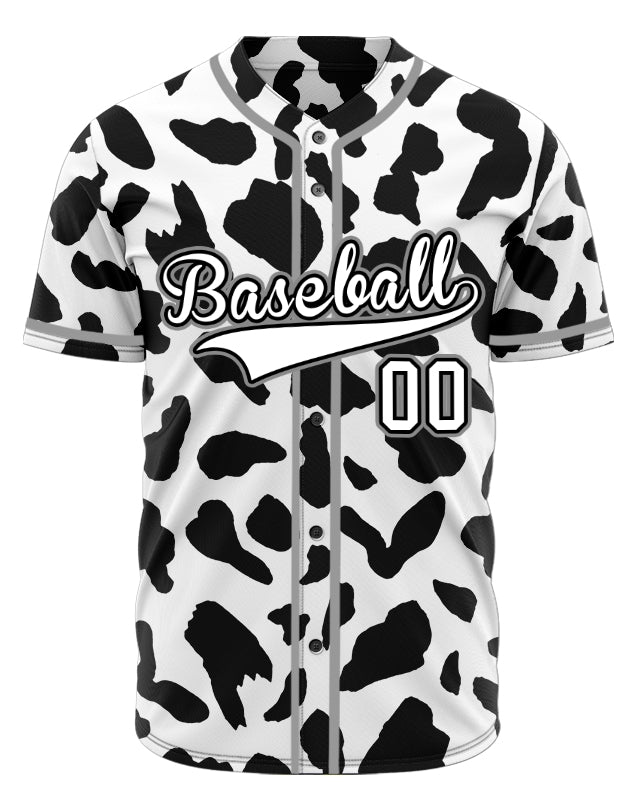 Custom Black And White Cow Baseball Jersey