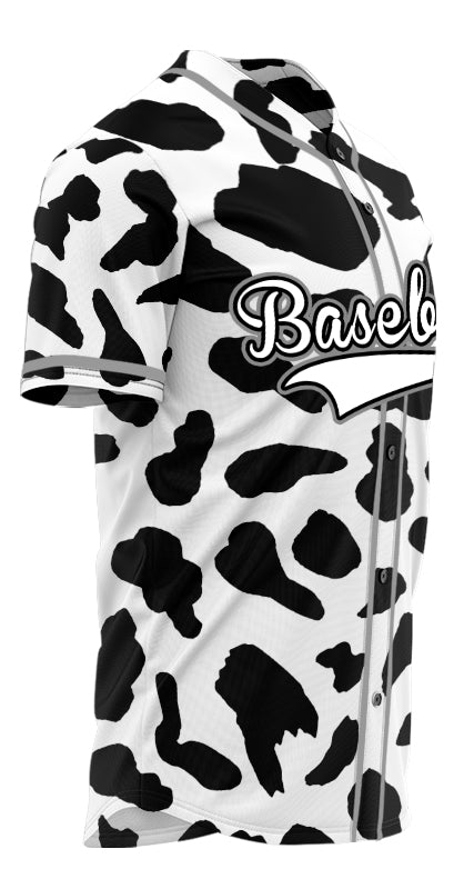 Custom Black And White Cow Baseball Jersey