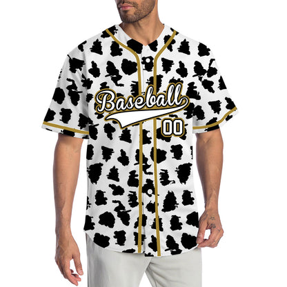 Custom Black And White Leopard Gold Edge Baseball Jersey