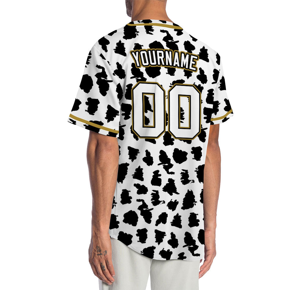 Custom Black And White Leopard Gold Edge Baseball Jersey