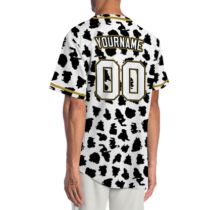 Custom Black And White Leopard Gold Edge Baseball Jersey