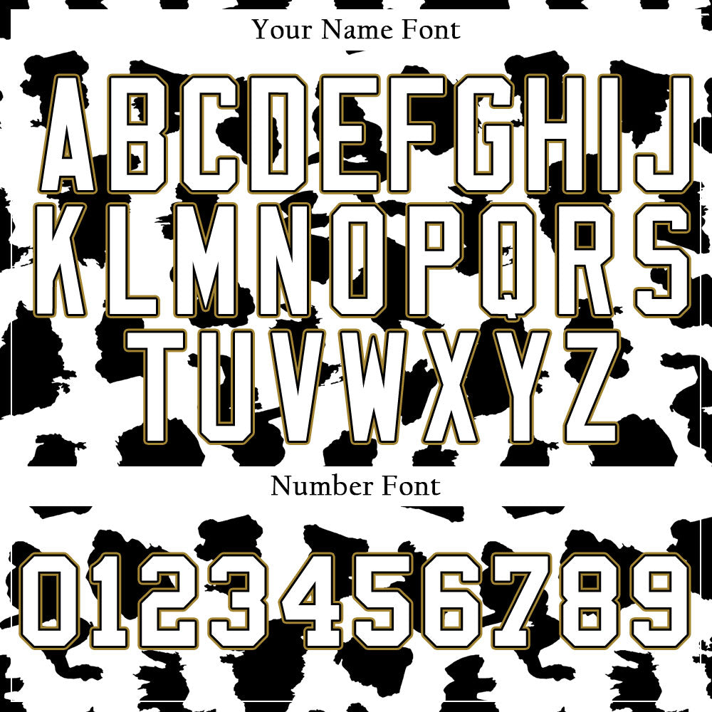 Custom Black And White Leopard Gold Edge Baseball Jersey