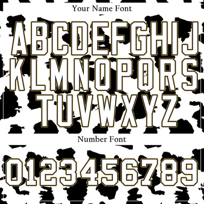 Custom Black And White Leopard Gold Edge Baseball Jersey