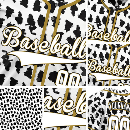 Custom Black And White Leopard Gold Edge Baseball Jersey
