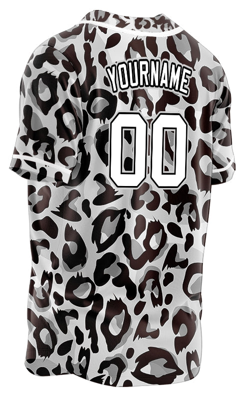 Custom Black And White Leopard Print Baseball Jersey