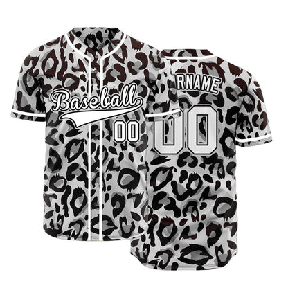 Custom Black And White Leopard Print Baseball Jersey