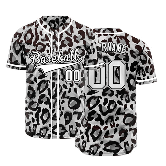 Custom Black And White Leopard Print Baseball Jersey