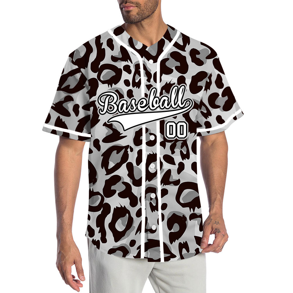 Custom Black And White Leopard Print Baseball Jersey
