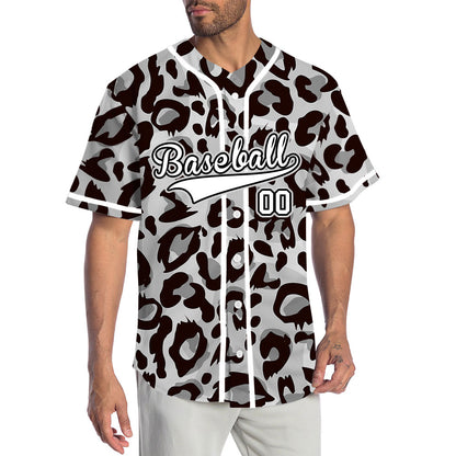 Custom Black And White Leopard Print Baseball Jersey