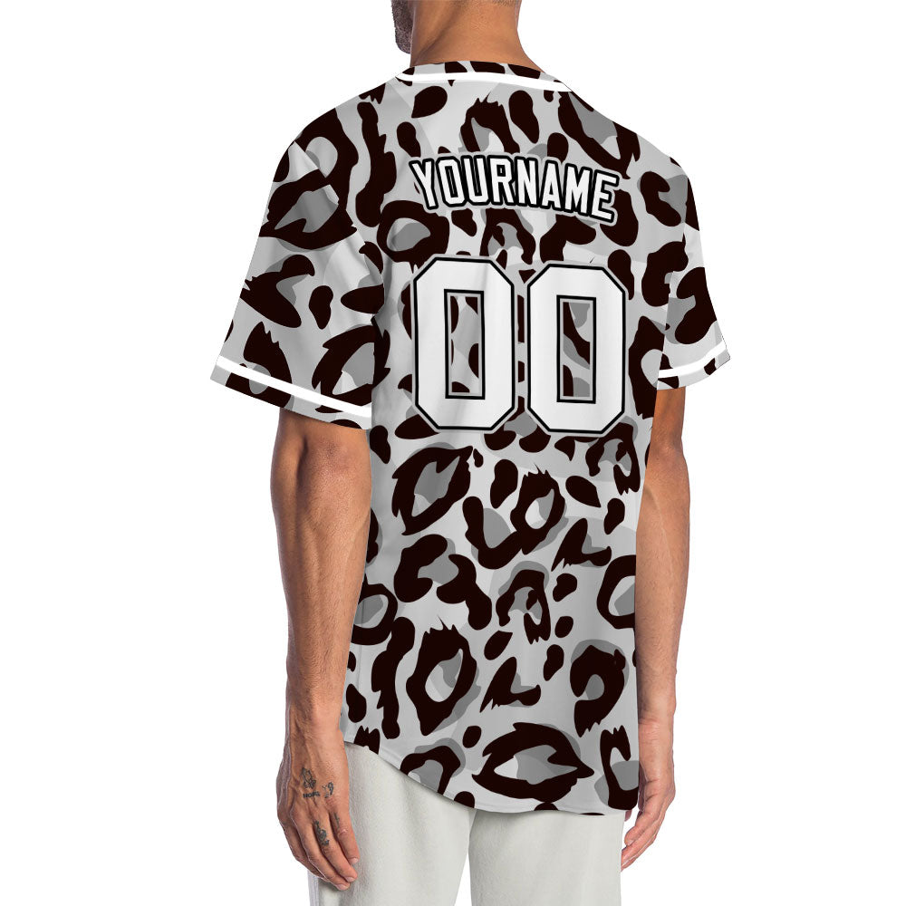 Custom Black And White Leopard Print Baseball Jersey