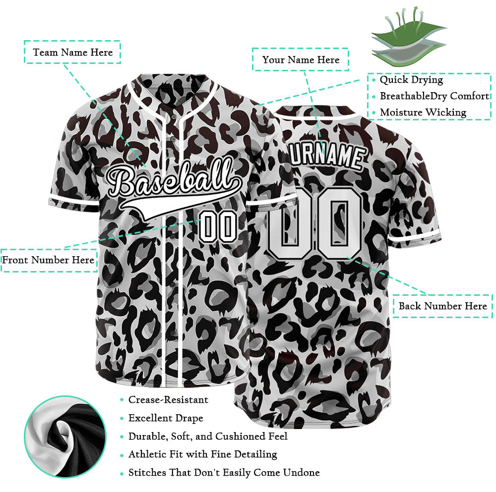 Custom Black And White Leopard Print Baseball Jersey