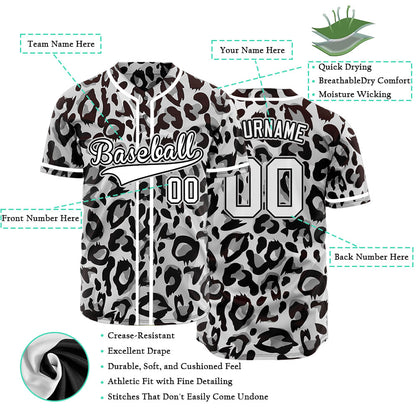 Custom Black And White Leopard Print Baseball Jersey