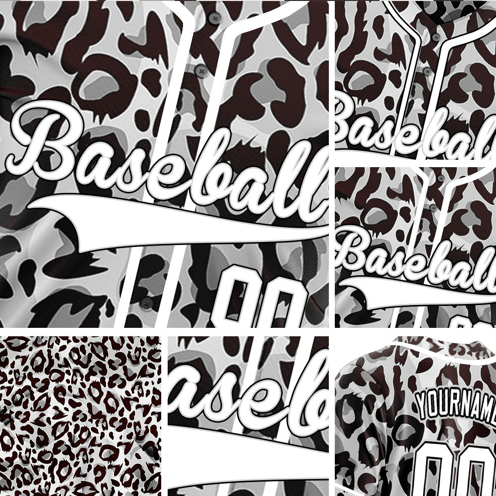 Custom Black And White Leopard Print Baseball Jersey