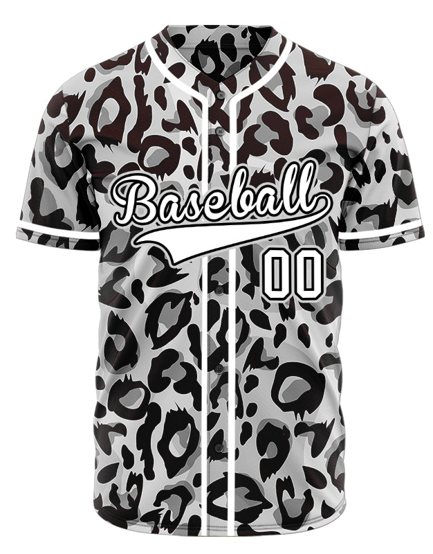 Custom Black And White Leopard Print Baseball Jersey