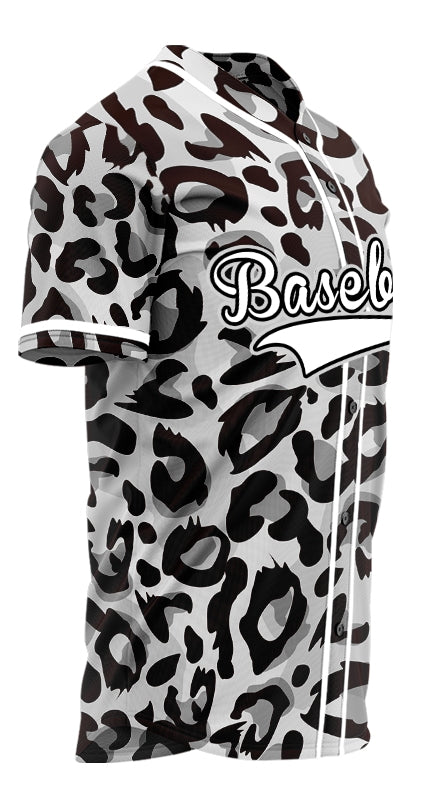 Custom Black And White Leopard Print Baseball Jersey