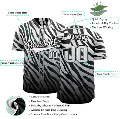 Custom Black And White Zebra Baseball Jersey