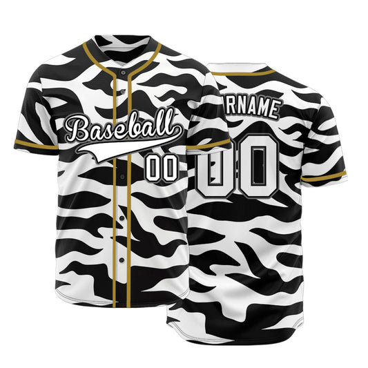 Custom Black And White Zebra Gold Baseball Jersey