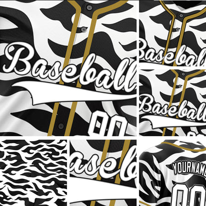 Custom Black And White Zebra Gold Baseball Jersey