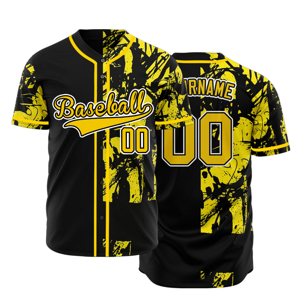 Custom Black And Yellow Ink Baseball Jersey