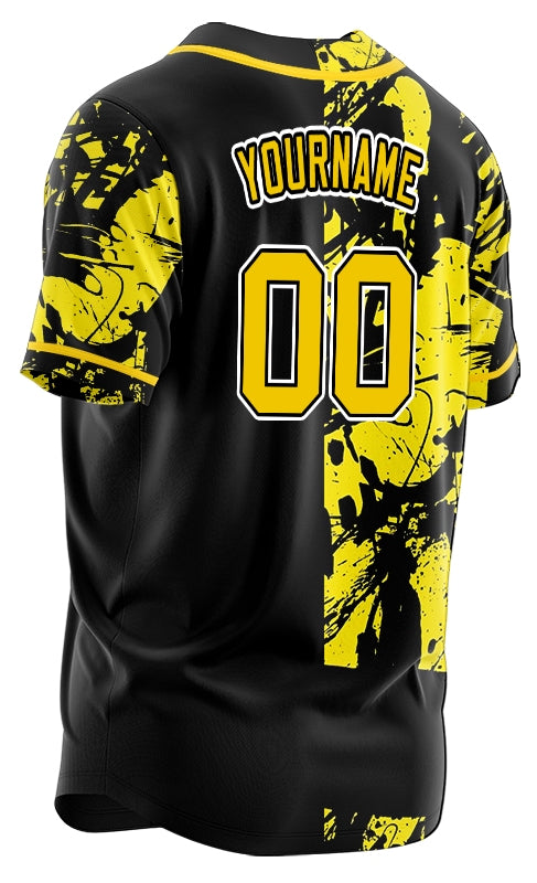 Custom Black And Yellow Ink Baseball Jersey