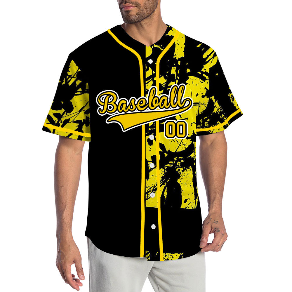 Custom Black And Yellow Ink Baseball Jersey