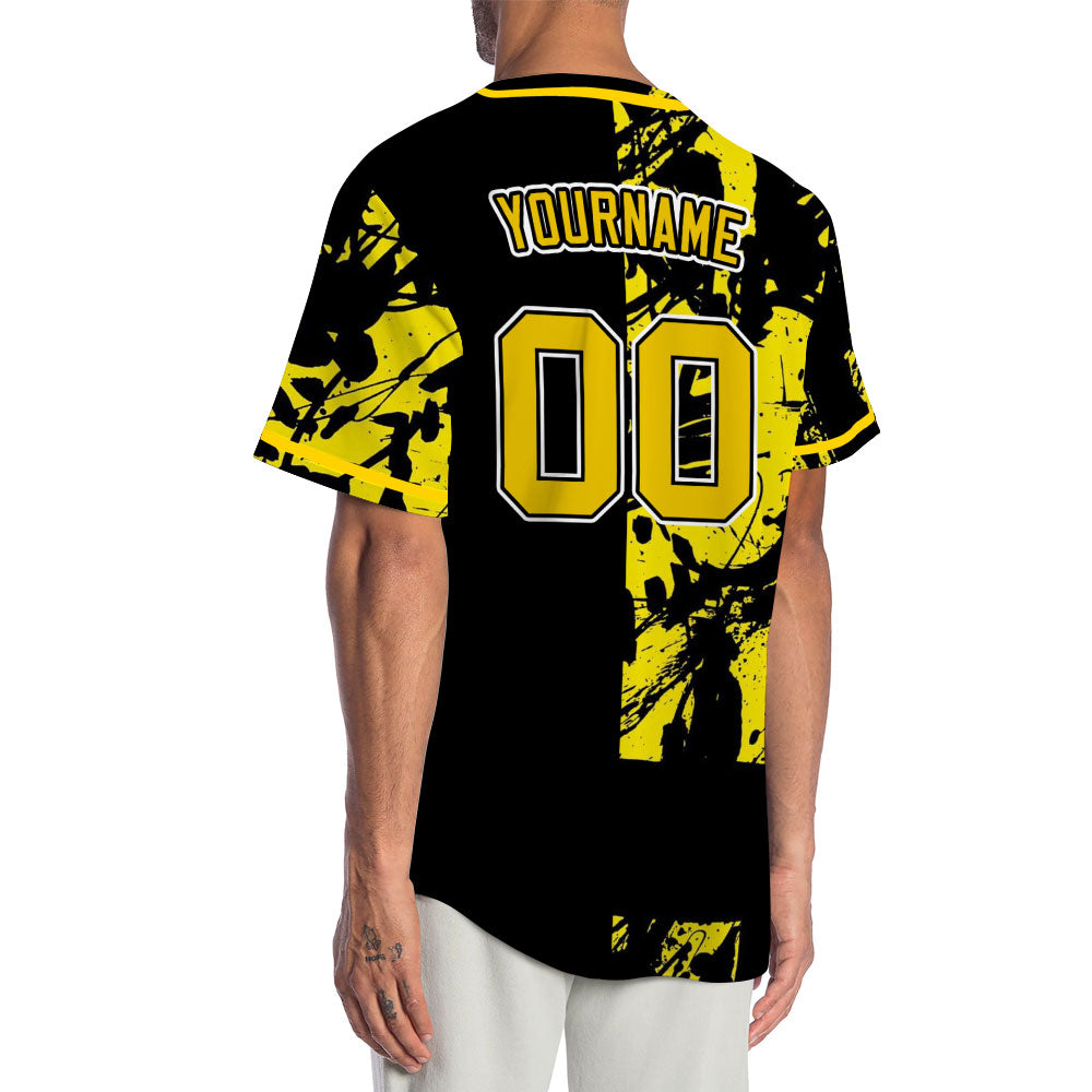 Custom Black And Yellow Ink Baseball Jersey