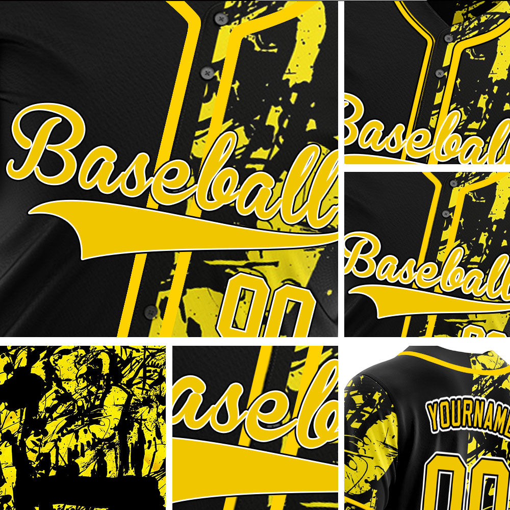 Custom Black And Yellow Ink Baseball Jersey