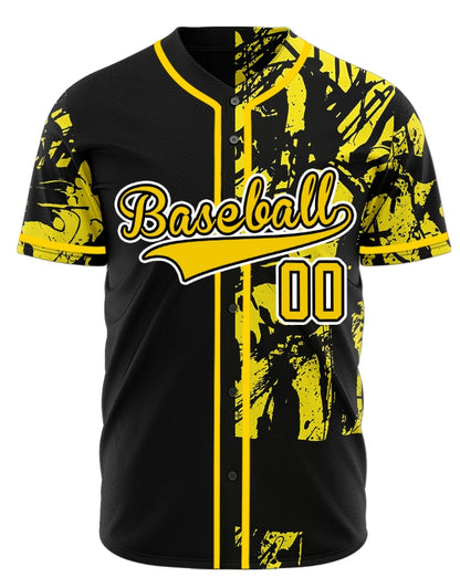 Custom Black And Yellow Ink Baseball Jersey