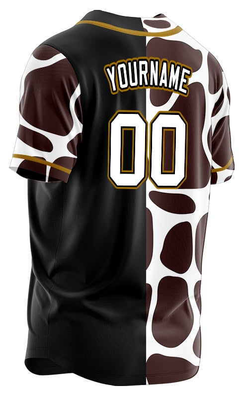 Custom Black Brown And White Leopard Baseball Jersey