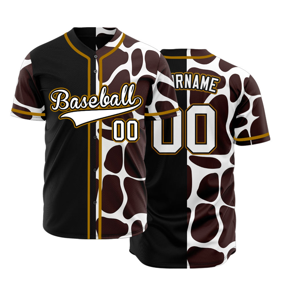 Custom Black Brown And White Leopard Baseball Jersey