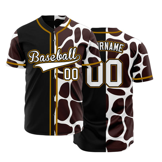Custom Black Brown And White Leopard Baseball Jersey