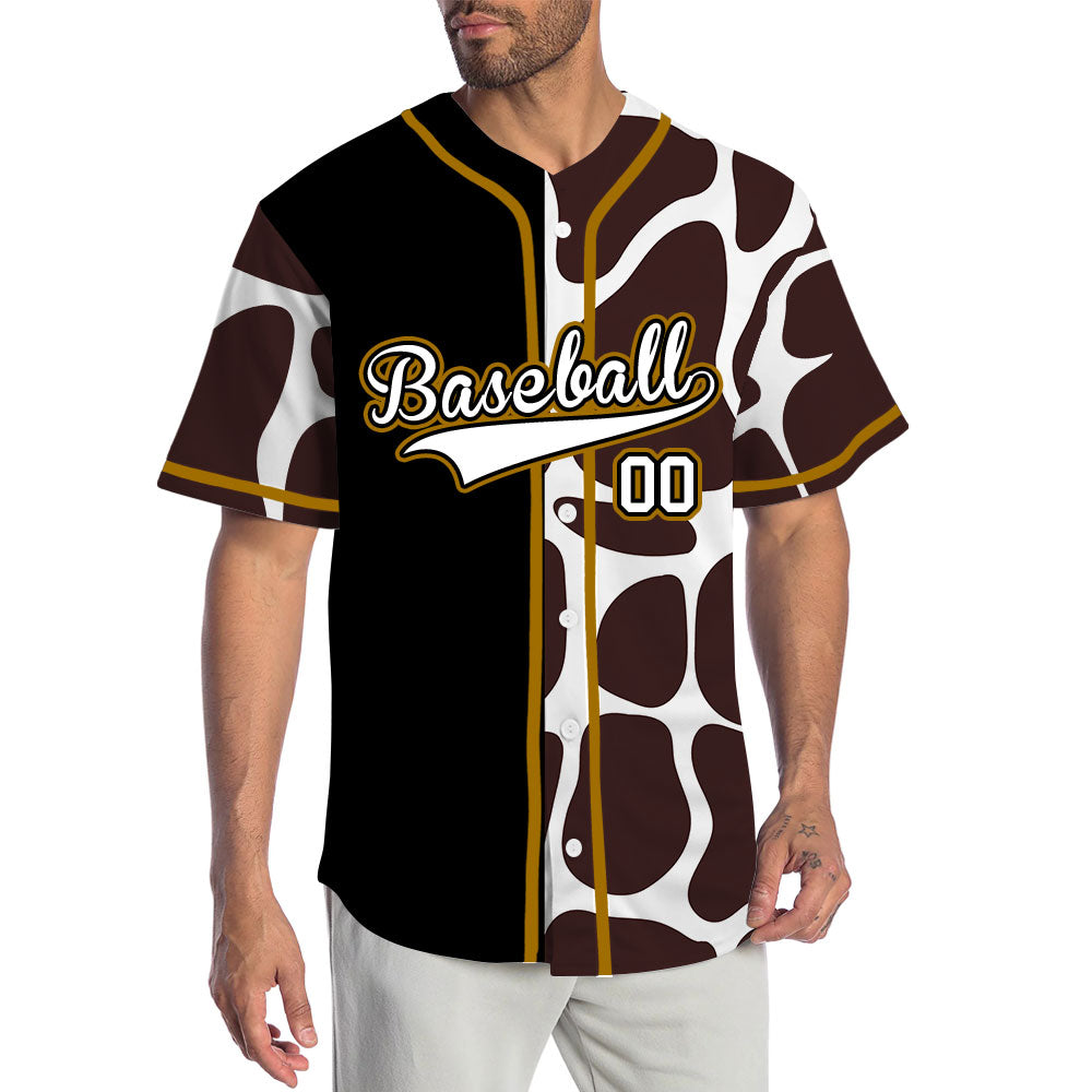Custom Black Brown And White Leopard Baseball Jersey