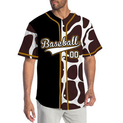 Custom Black Brown And White Leopard Baseball Jersey