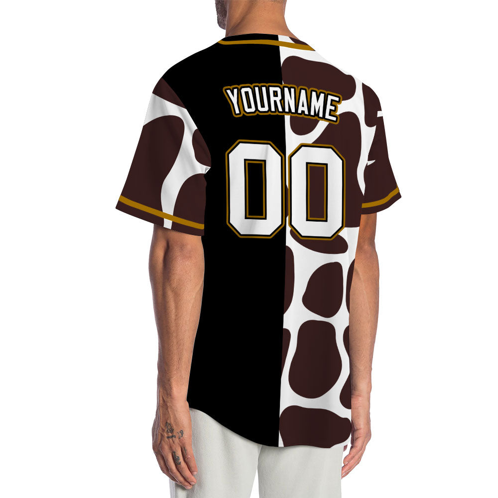 Custom Black Brown And White Leopard Baseball Jersey