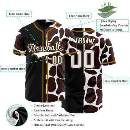 Custom Black Brown And White Leopard Baseball Jersey