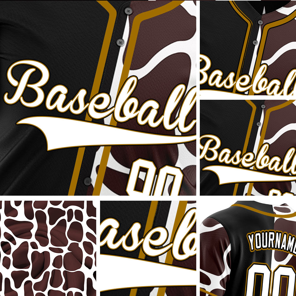 Custom Black Brown And White Leopard Baseball Jersey