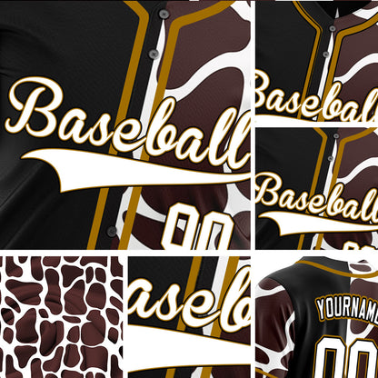 Custom Black Brown And White Leopard Baseball Jersey