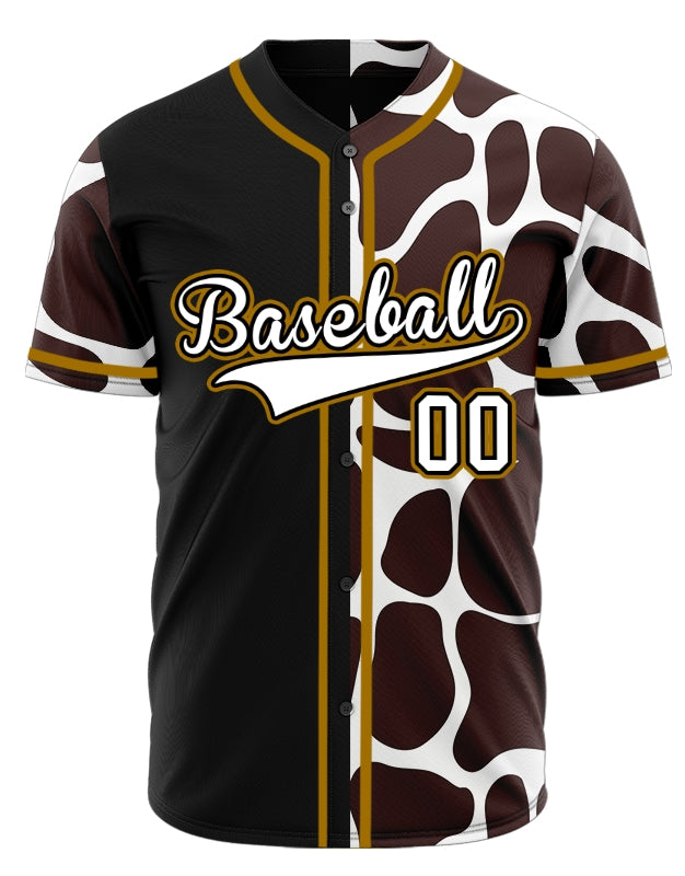 Custom Black Brown And White Leopard Baseball Jersey
