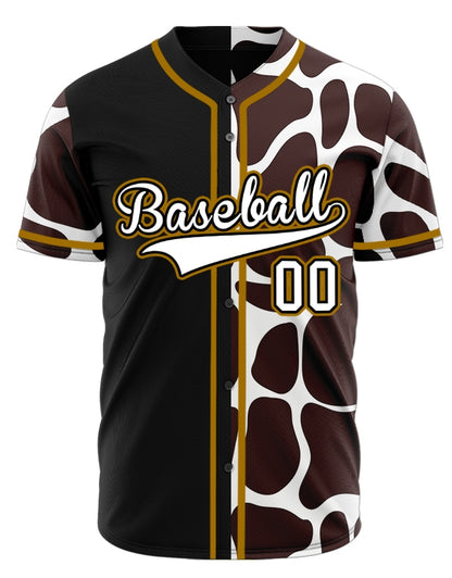 Custom Black Brown And White Leopard Baseball Jersey