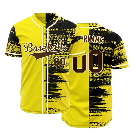 Custom Black Ink And Yellow Baseball Jersey